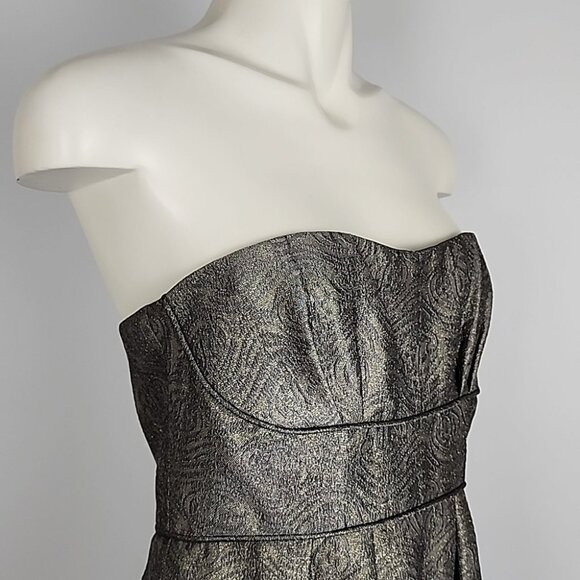 BCBGMAXAZRIA Women's Cocktail Strapless Bustier Pleated Dress Metallic Size 8 - Picture 2 of 16